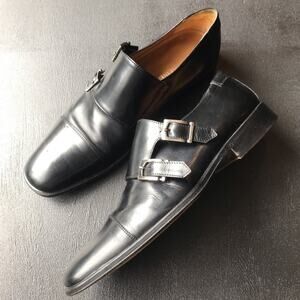 Taryn Rose Men’s Black Leather Double Monk Shoes, Size 9.5